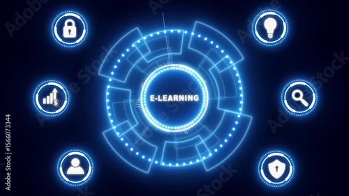 Business, Technology, Internet and network concept. E-learning Education Internet Technology Webinar Online Courses concept. glowing animation.