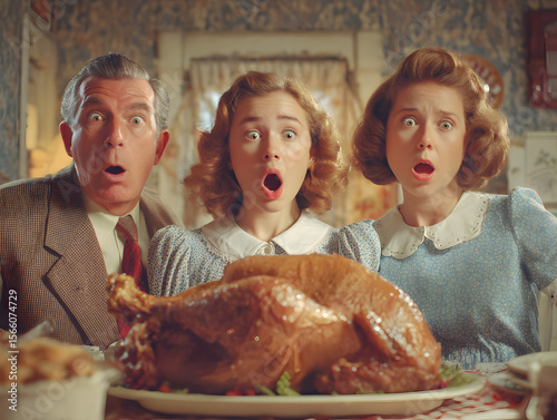 Shocked family at Thanksgiving dinner