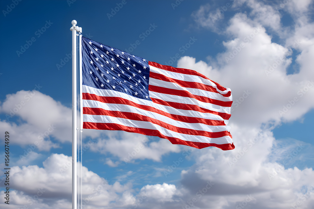 Fototapeta premium American flag in the wind on blue sky