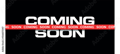 Bold Coming Soon Banner with Red Caution Tape – Modern Promotional Announcement Design