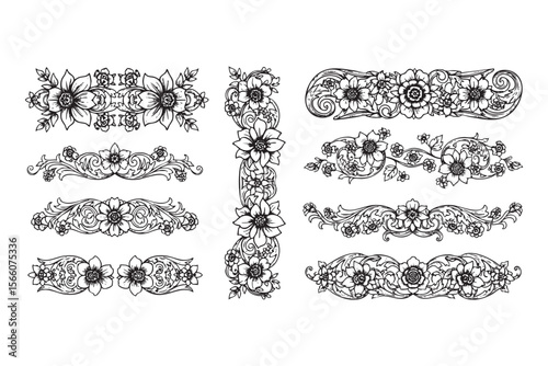 Floral Decorative Dividers Vector Engraving
