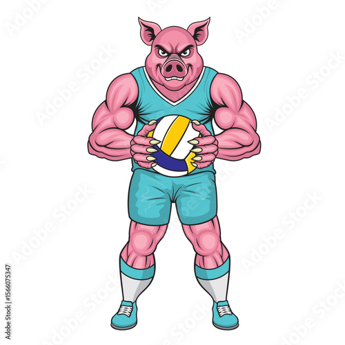 volleyball mascot pig vector illustration pig volleyball design
