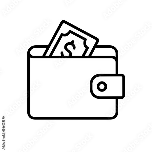 Outline wallet icon with dollar note symbolizing cash and finances