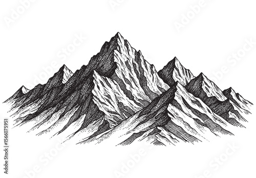 Mountain Range Peaks Vector Engraving Illustration
