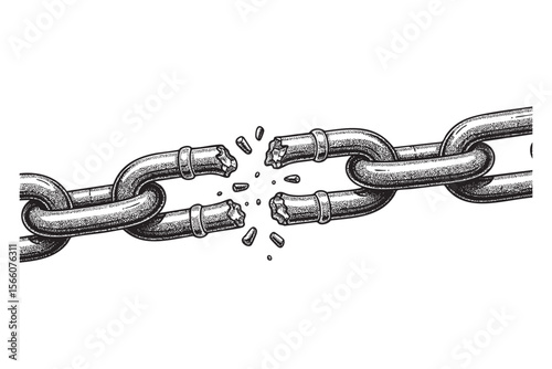 Broken Chain Links Vector Engraving Illustration