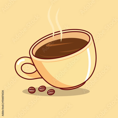 Coffee In Cup Floating Cartoon Vector Icon Illustration. Drink Food Icon Concept Isolated Premium Vector. Flat Cartoon Style