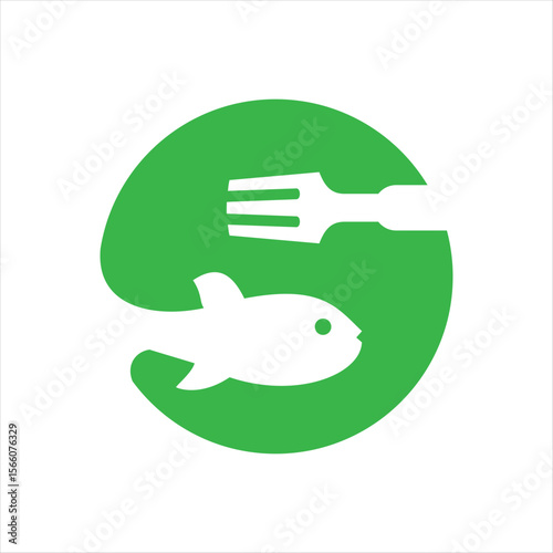 Food logo design that combines the letter s with a fish and fork.