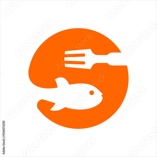 Food logo design that combines the letter s with a fish and fork.