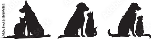 Wallpaper Mural Dog and Cat Silhouettes Set. Pet Friendship Vector Illustration on White Background Torontodigital.ca