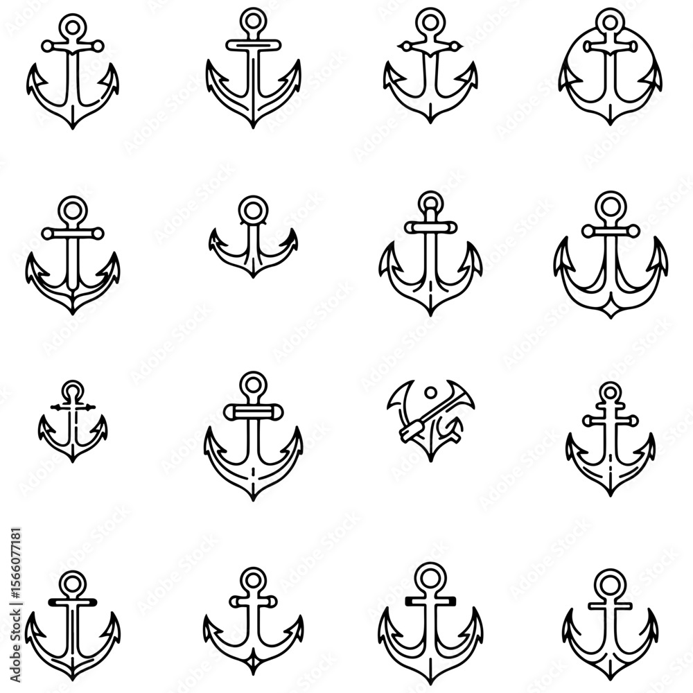 Fototapeta premium A massive collection of anchor icons, providing endless options with its diverse range of design styles