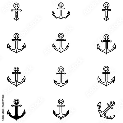 Set of clean and dynamic anchor icons are ideal for a premium boat manufacturer or a luxury travel agency logo