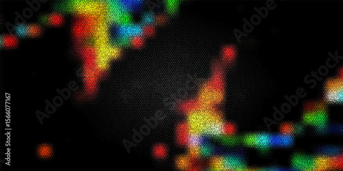 Grainy noise texture gradient surface. Black, red, yellow and blue colors. Bitmap dithering background.