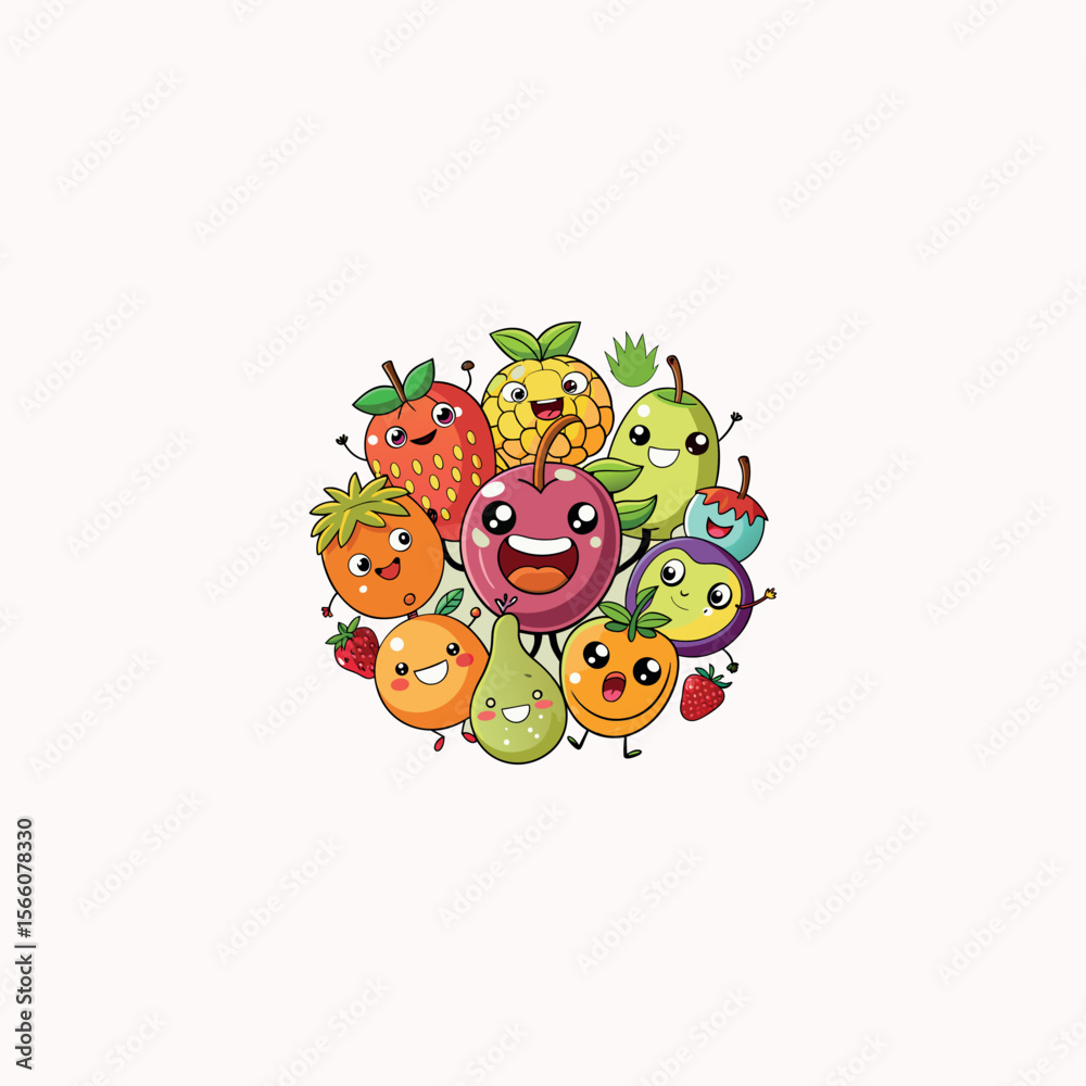 Fototapeta premium Funny doodle fruit cartoon with cute expression