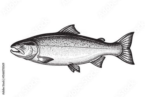 Salmon Fish Vector Engraving Illustration