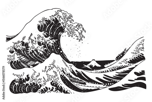 Great Wave Japanese Art Vector Engraving Illustration

