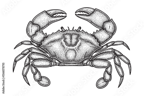 Marine Crab Vector Engraving Illustration