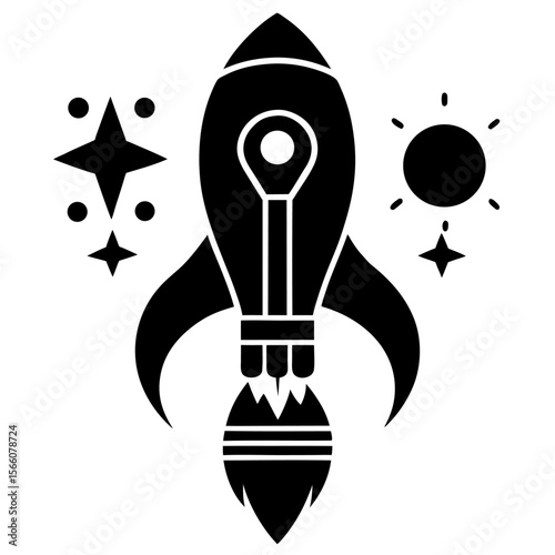 Innovation and ideas with rocket launch - flat vector illustration
