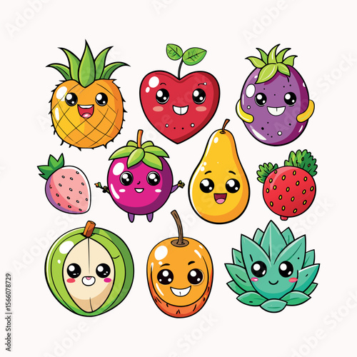 Funny doodle fruit cartoon with cute expression