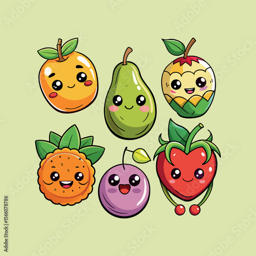 Funny doodle fruit cartoon with cute expression