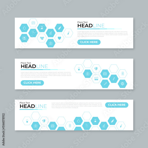 Abstract medical web banner design background template. Blue cover header background for website design, social media cover, ads banner, flyer. Medical, healthcare, science, and research concept