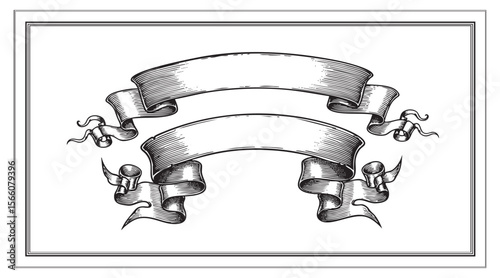 Curved Ribbons banner Vector Engraving Illustration