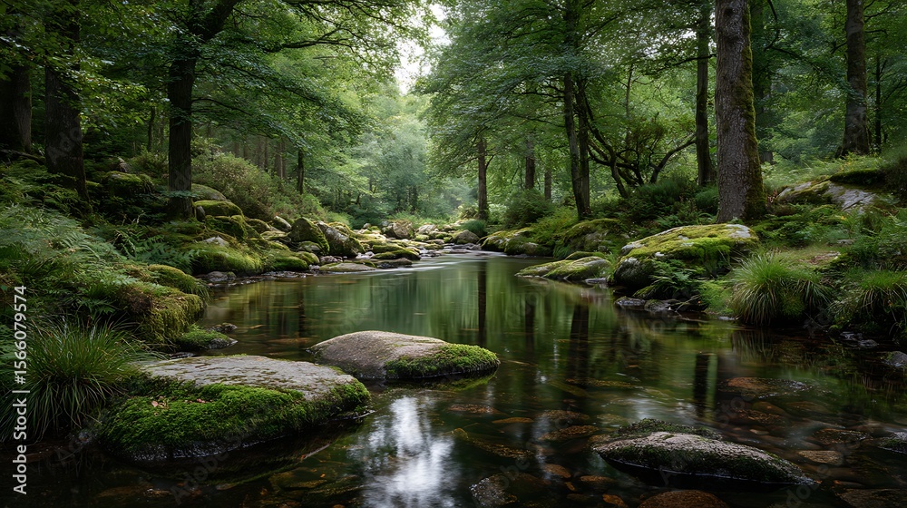 Fototapeta premium Mossy rocks in forest stream