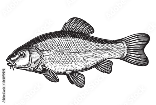 Freshwater Carp Fish Vector Engraving Illustration
