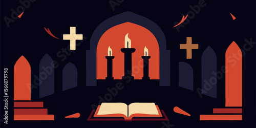 Candle Lit Crypt Beneath Monastery With Sacred Imagery