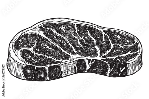 Raw Beef Steak Cut Vector Engraving Illustration