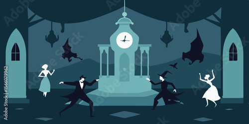 Gothic Ballroom With Frozen Clock And Abandoned Grandeur