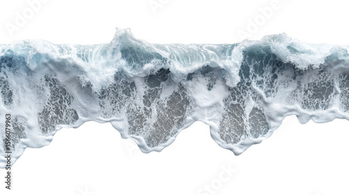 Dynamic ocean wave cresting and breaking with white foam isolated on transparent background