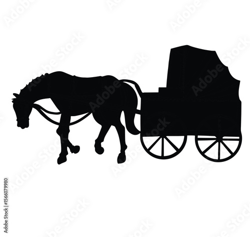 Cute cartoon hand drawn vector horse carriage silhouette.