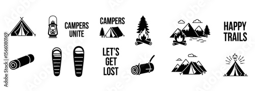Camping Icons Set. Perfect for travel apps, outdoor websites, and promotional materials for adventure and camping.