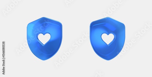shield with heart 3D icon on isolate white background