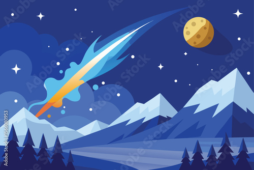 winter landscape with moon