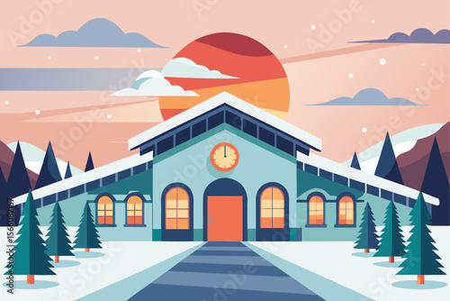 vector illustration of a mosque in winter