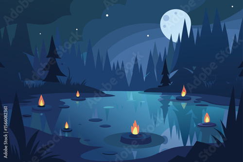 vector illustration of a halloween landscape