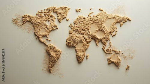 World map made from sand grains on neutral background

