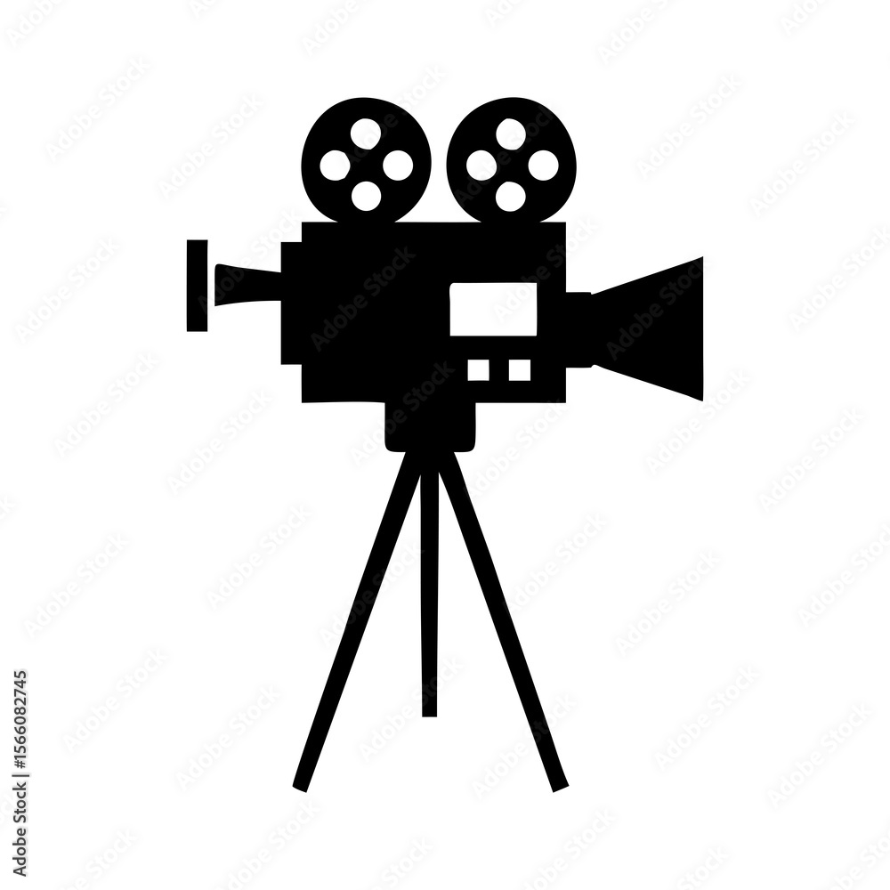 Obraz premium movie camera icon silhouette vector illustration on white background of a minimalist flat design of a vintage