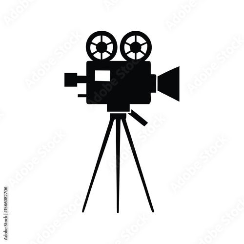 Vintage cinema camera and film reel vector icon illustration movie camera icon silhouette vector illustration on white background of a minimalist flat design of a vintage