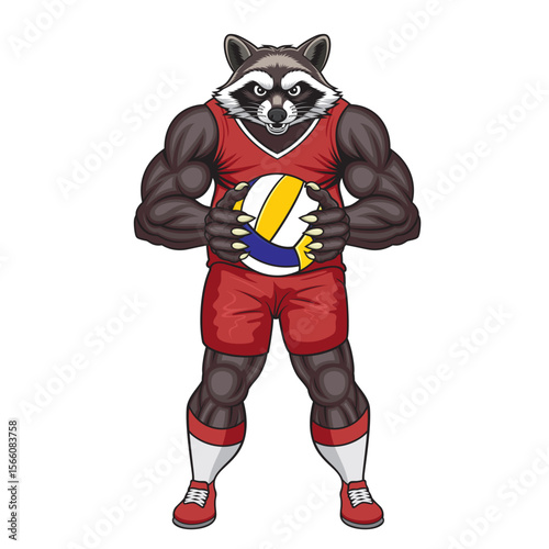 volleyball mascot raccoon vector illustration raccoon volleyball design