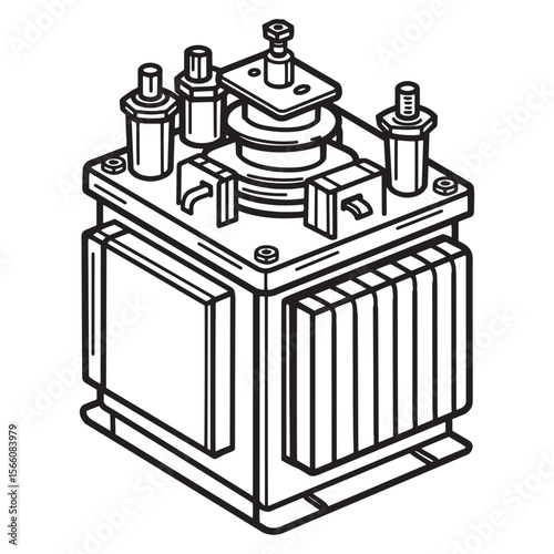 Detailed isometric illustration of an electrical transformer for power distribution or industrial applications