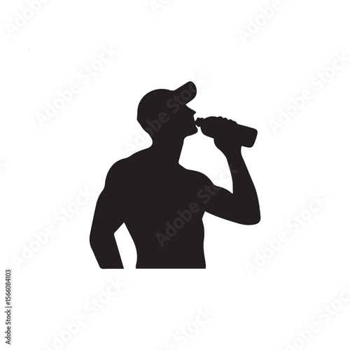 vector silhouette of a gym boy taking protein