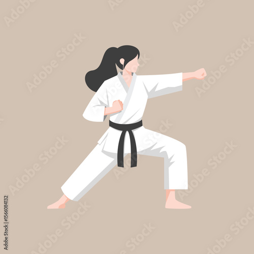 Female Karate Fighter with Pose – Martial Arts Vector Illustration