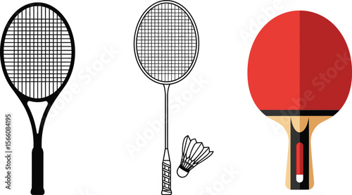 Tennis badminton and table tennis equipment vector illustration for sport and recreation design
