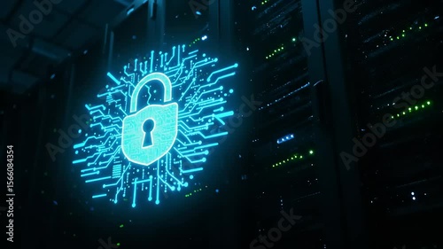 Secure server room with digital lock graphic