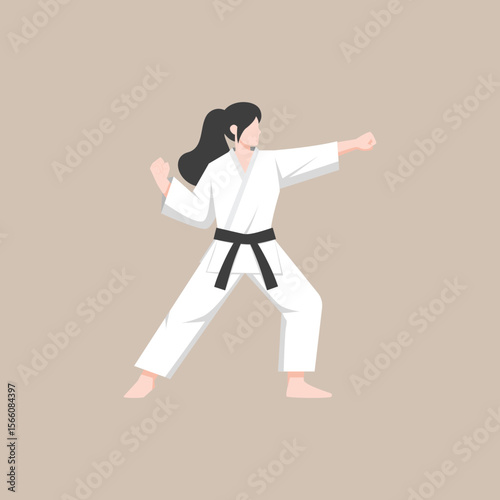 Female Karate Fighter with Pose – Martial Arts Vector Illustration