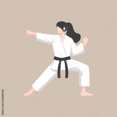 Female Karate Fighter with Pose – Martial Arts Vector Illustration