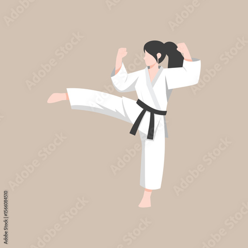 Female Karate Fighter with Pose – Martial Arts Vector Illustration