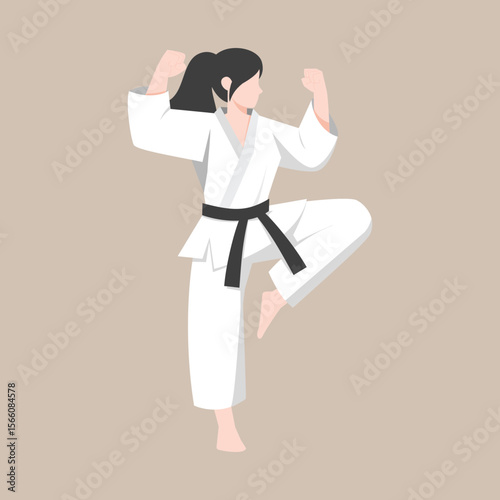 Female Karate Fighter with Pose – Martial Arts Vector Illustration